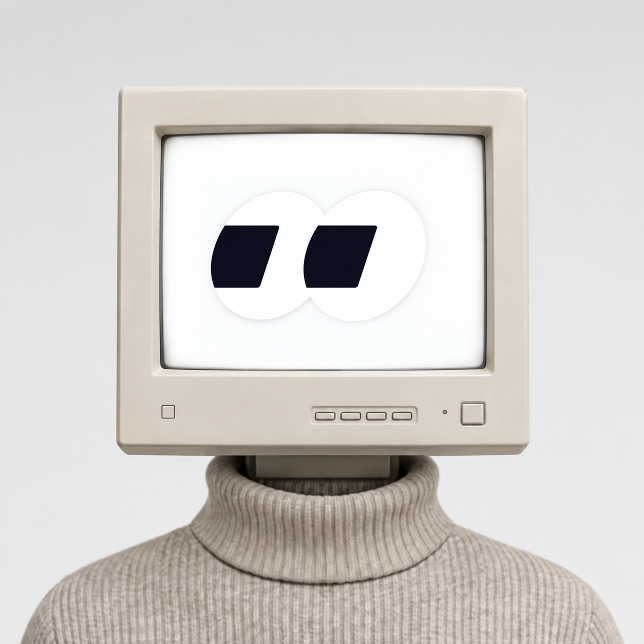 FOMOPUTER — beige CRT computer mascot wearing a turtleneck